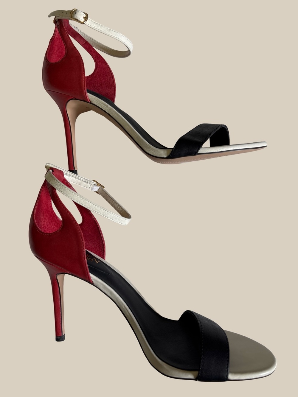 Lauren Ralph Lauren Gretchen Leather Stiletto Ankle Strap Heels Red Black White - Picture 6 of 9